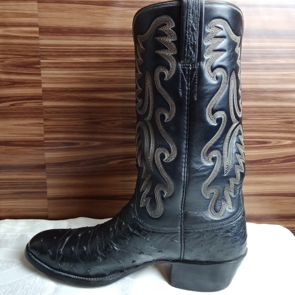 Lucchese Black Ostrich Boots Sz 10B - Picture 4 of 12